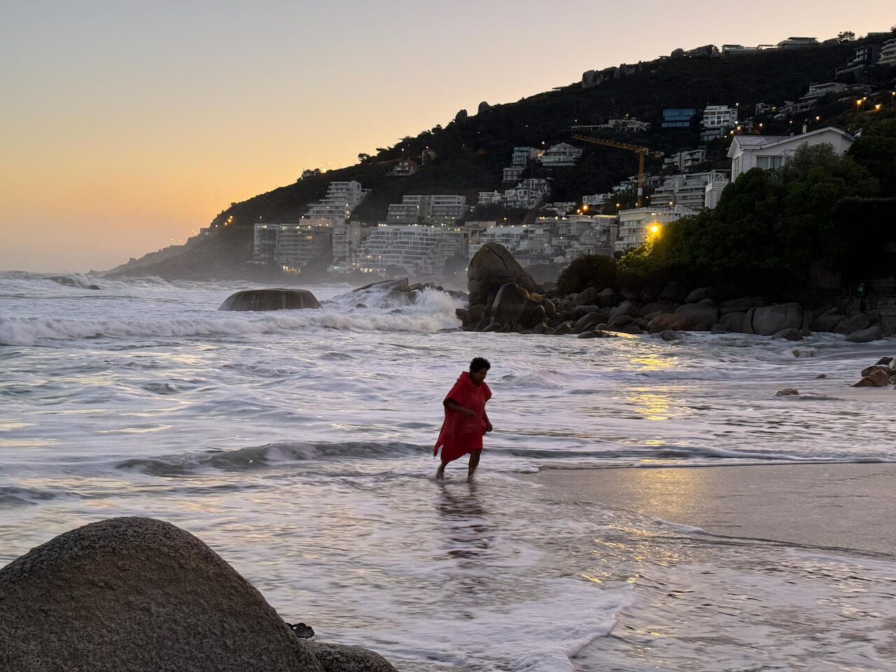 Vanessa walking at waters edge Clifton sunrise