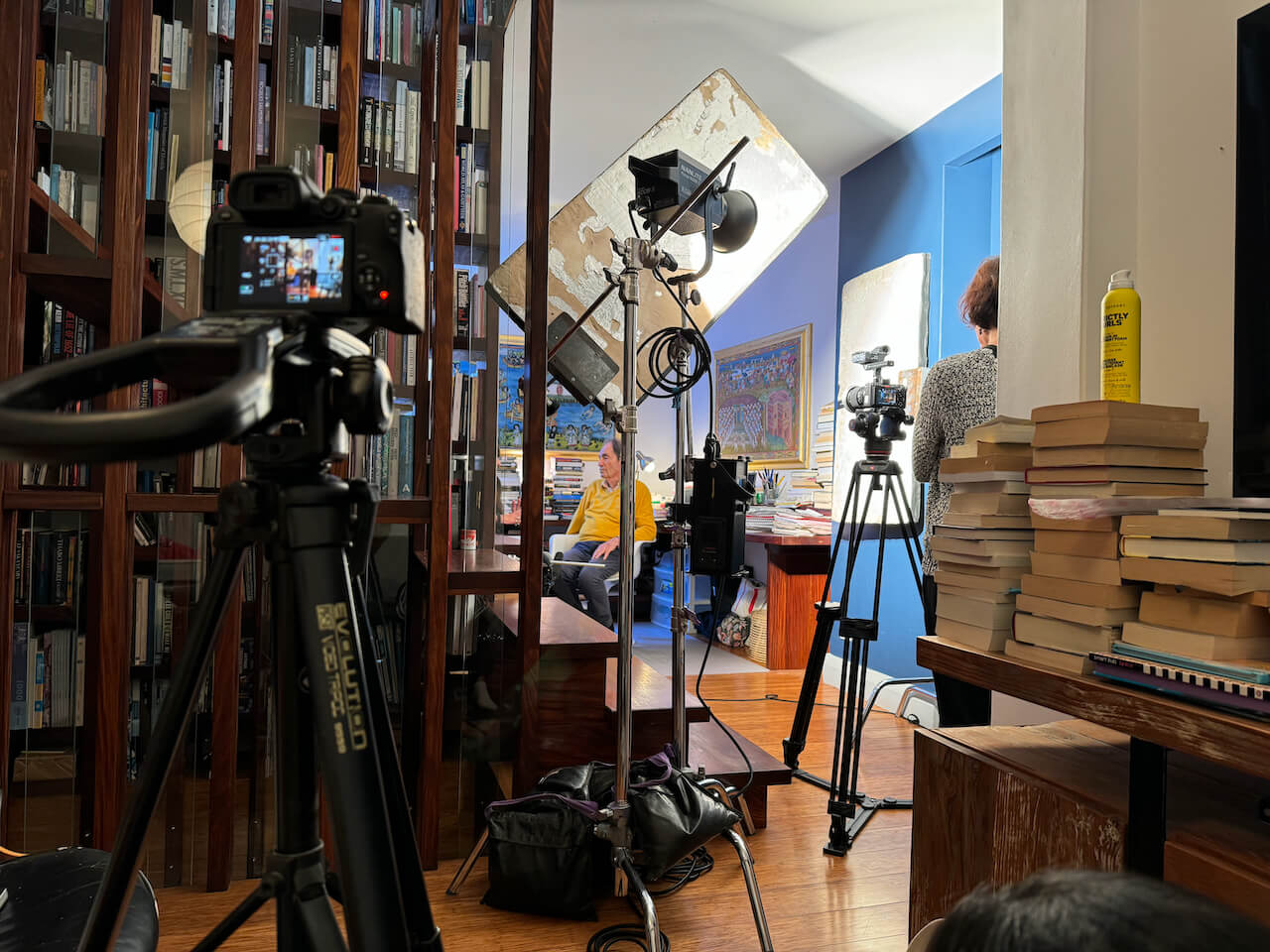 Albie in his office surrounded by film equipment