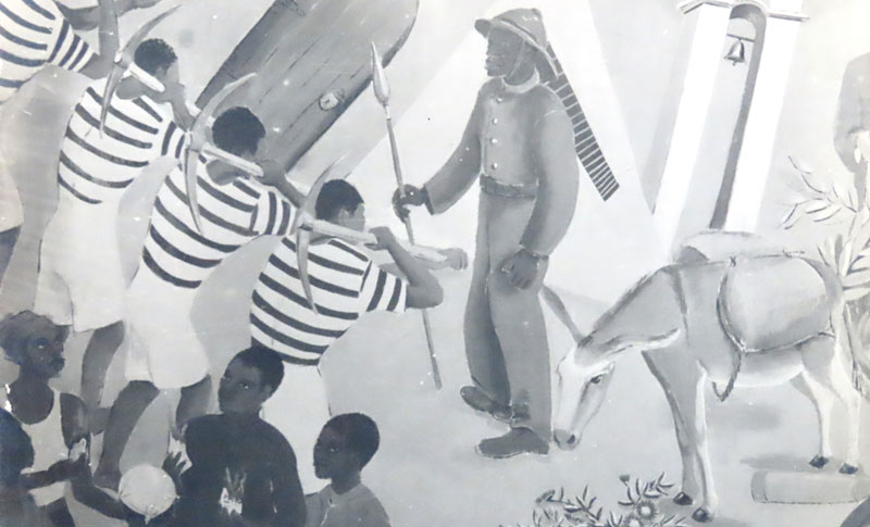 Detail images of a mural by Lesley Cope and members of the Modern Youth Society, on a building in Bree Street.